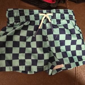 Cat & Jack Blue and Green Checkered Kids Swim Trunks